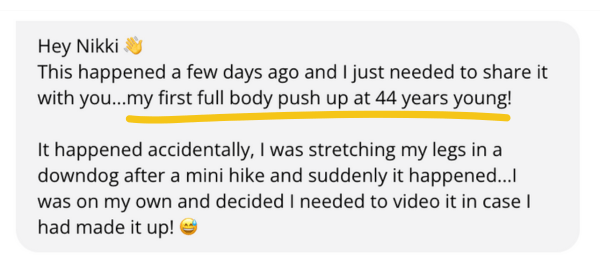 client testimonial about getting her first push-up